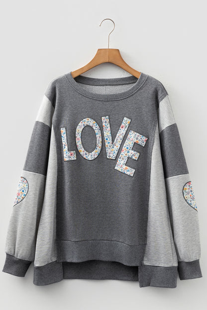 Valentine LOVE Floral Patchwork Reverse Seam Sweatshirt