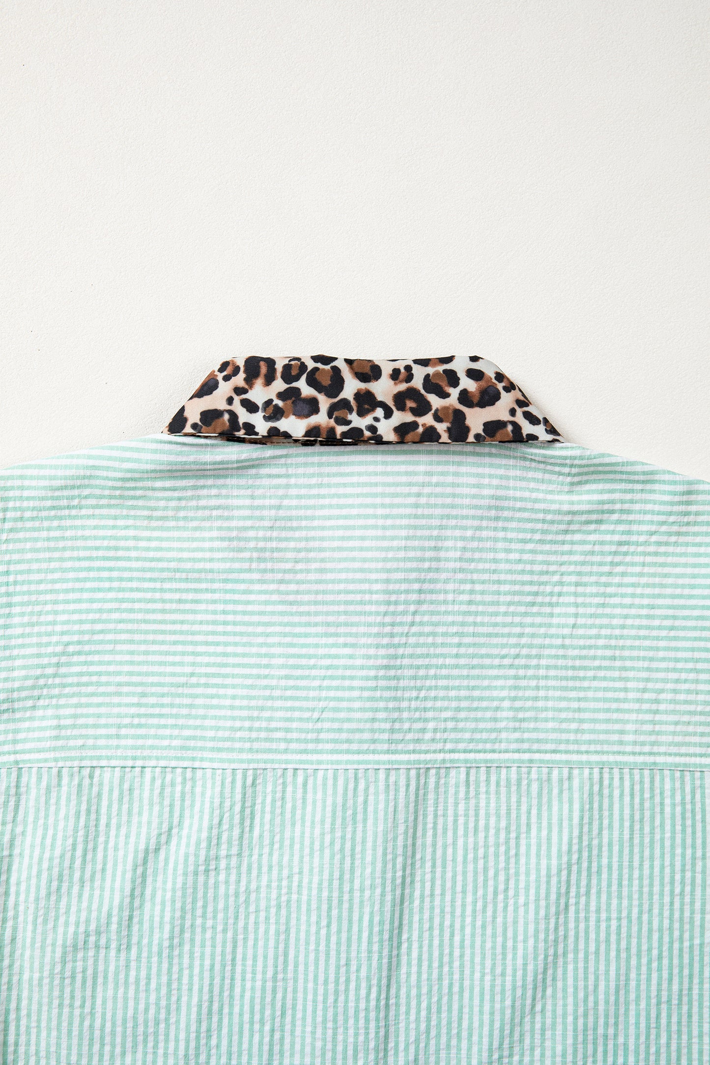 Stripe Leopard Contrast Collar Short Sleeve Shirt