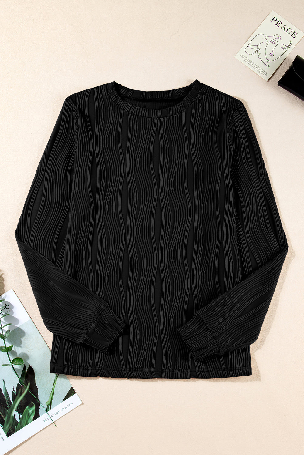 Wavy Texture Long Sleeve Top