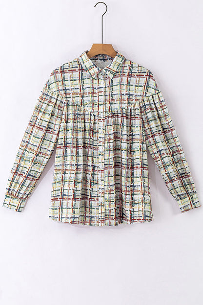 Plaid Puff Sleeve Buttoned Shirt