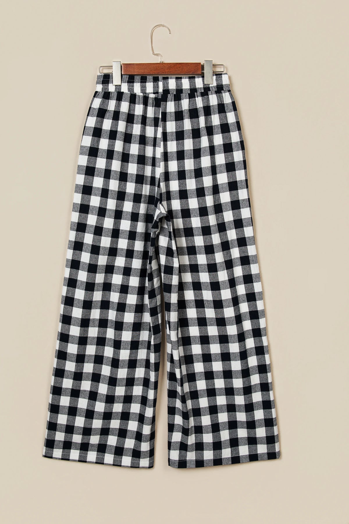 Gingham Elastic Waist Wide Leg Pants
