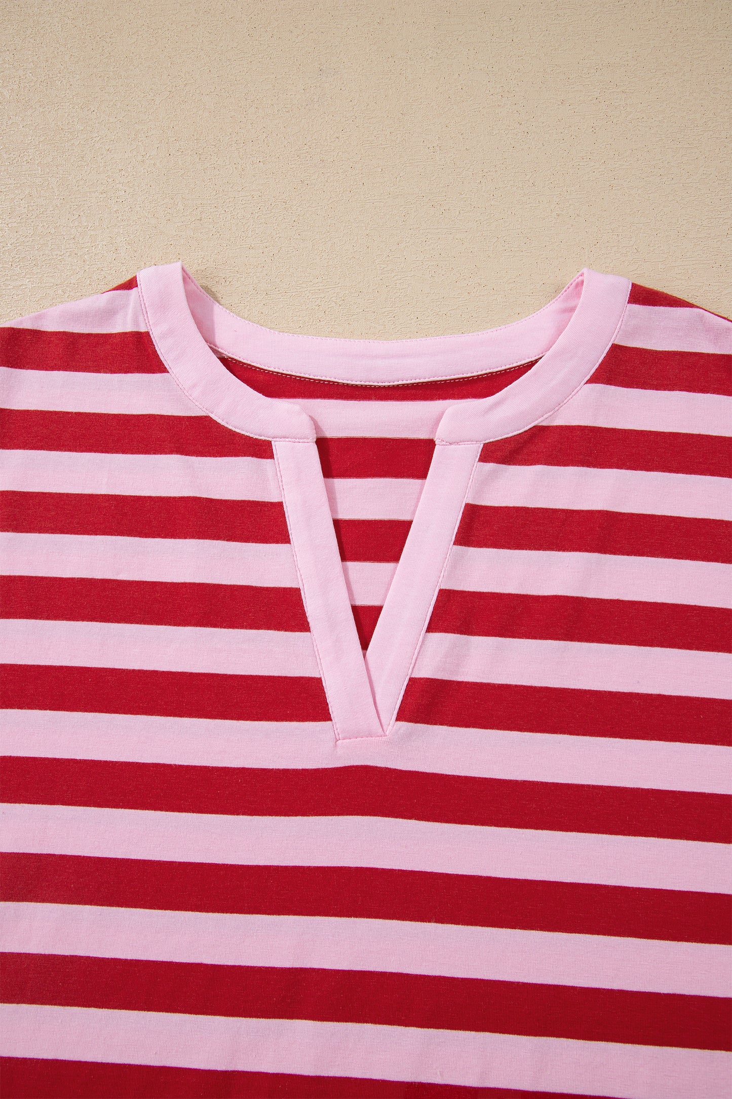 Stripe Split V-Neck Short Sleeve T-Shirt