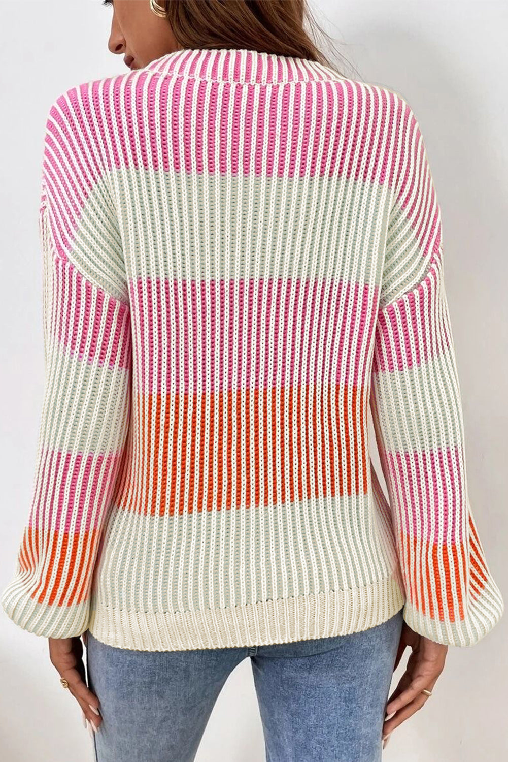 Colorblock Stripe Bubble Sleeve Sweater