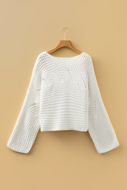 Hollowed Knit Wide Sleeve Pullover Sweater