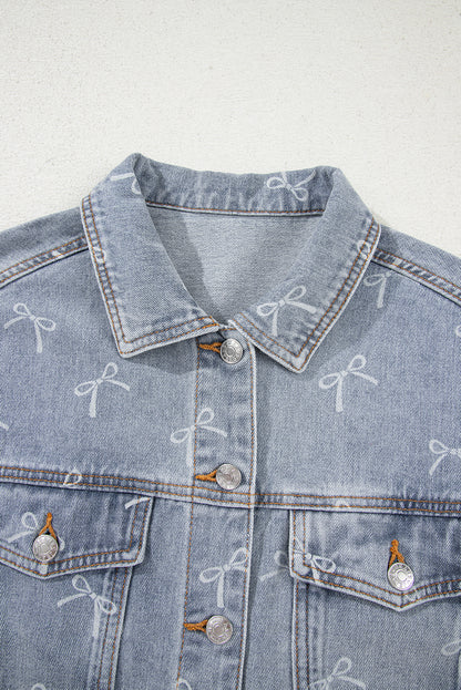 Denim Bow Light Wash Raw Hem Jacket