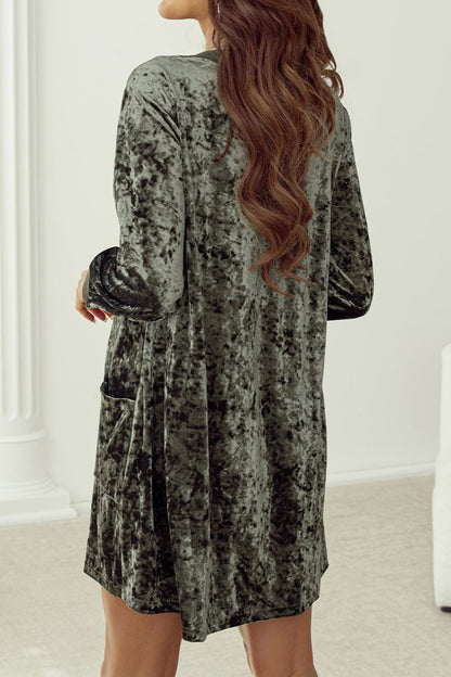 Velvet Long Sleeve V-Neck Dress