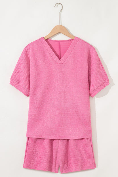 Solid Textured T-Shirt and Shorts Set
