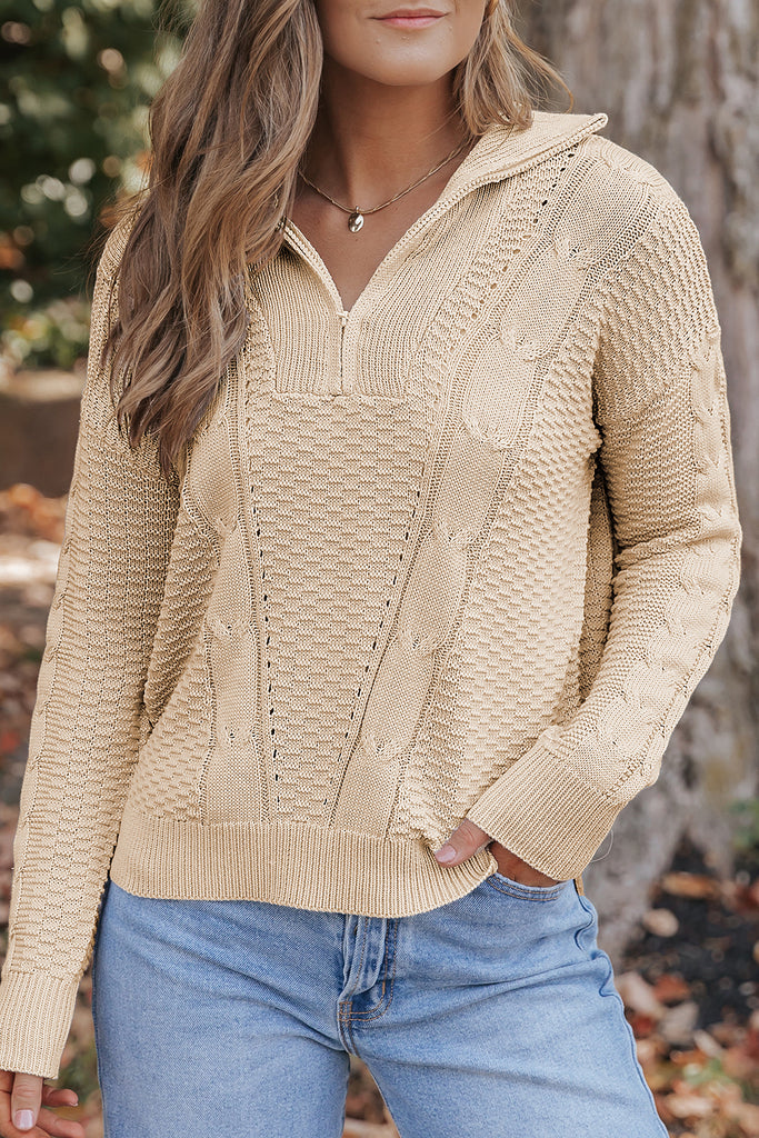 Cable Half Zip Collared Sweater