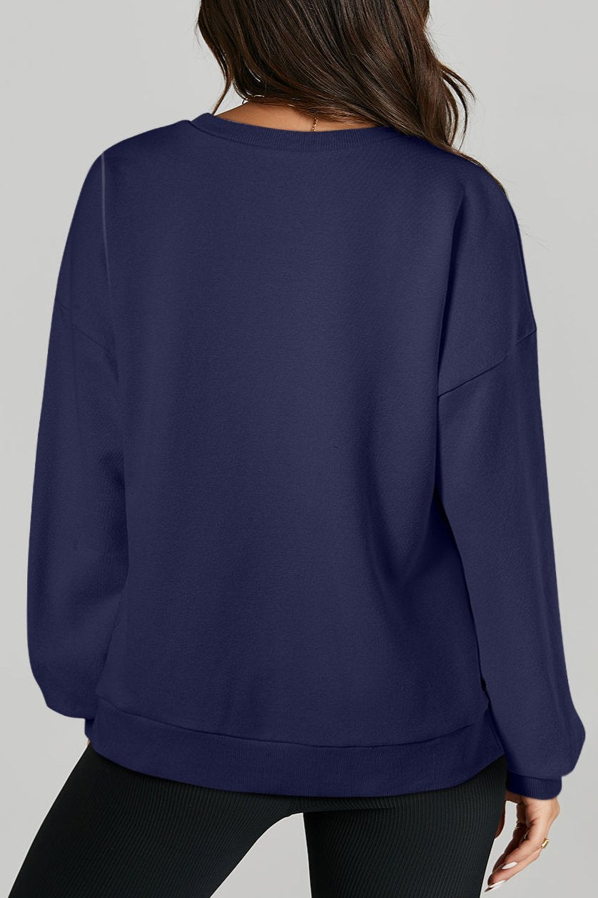 Solid Ribbed Trim Pullover Sweatshirt