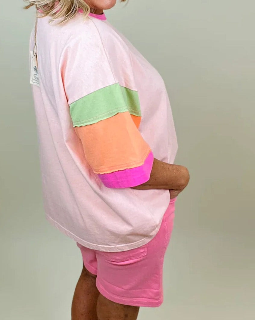 Colorblock 3/4 Sleeve T-Shirt Plus Size