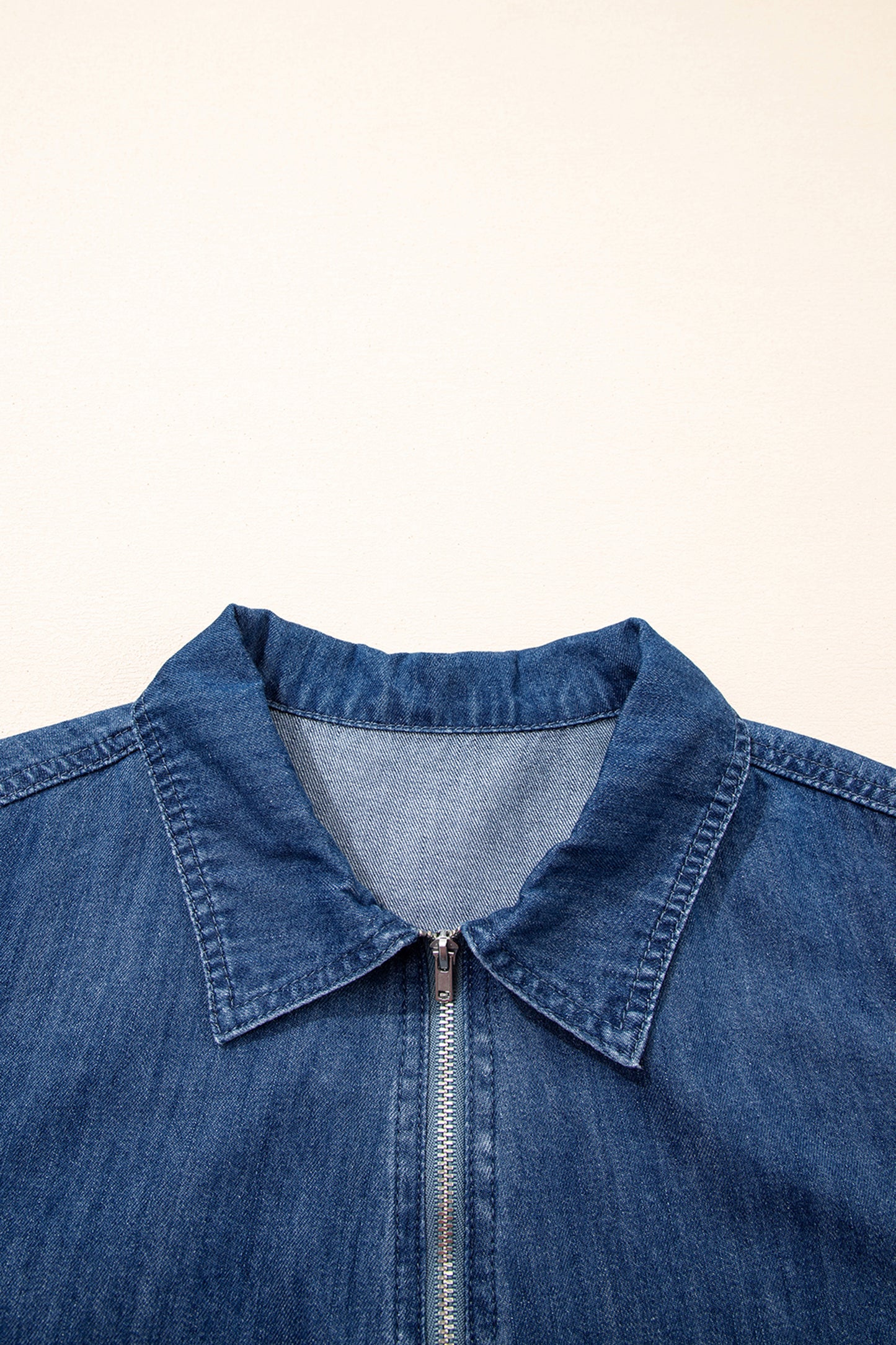 Denim Zip-Up Collar Short Sleeve Mini Dress