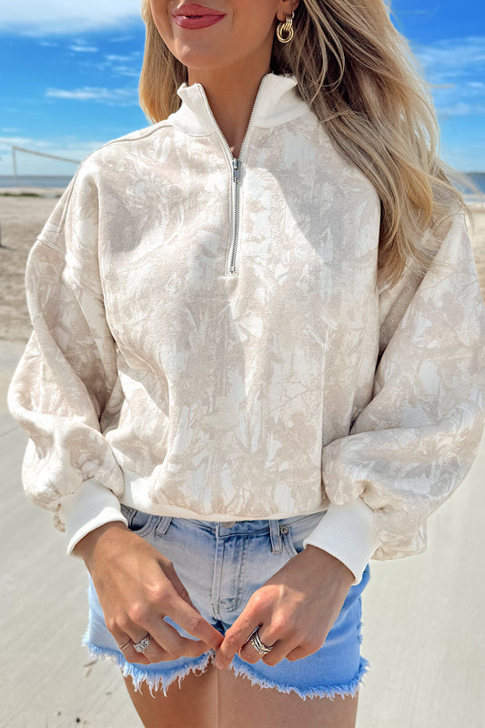 Camo Quarter-Zip Drop Shoulder Long Sleeve Sweatshirt