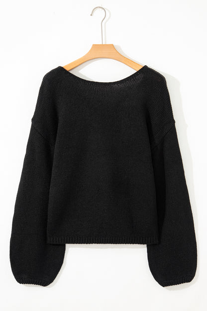 Bow Tie Backless Bubble Sleeve Sweater