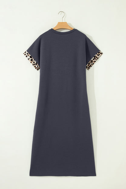 Leopard Bow Patched Short Sleeve T-Shirt Long Dress