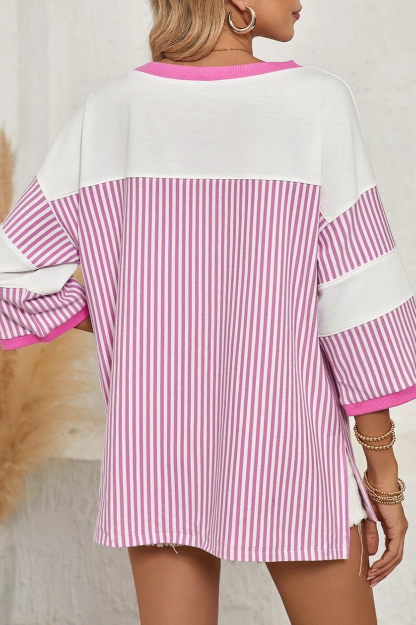 Stripe 3/4 Sleeve Oversize Top