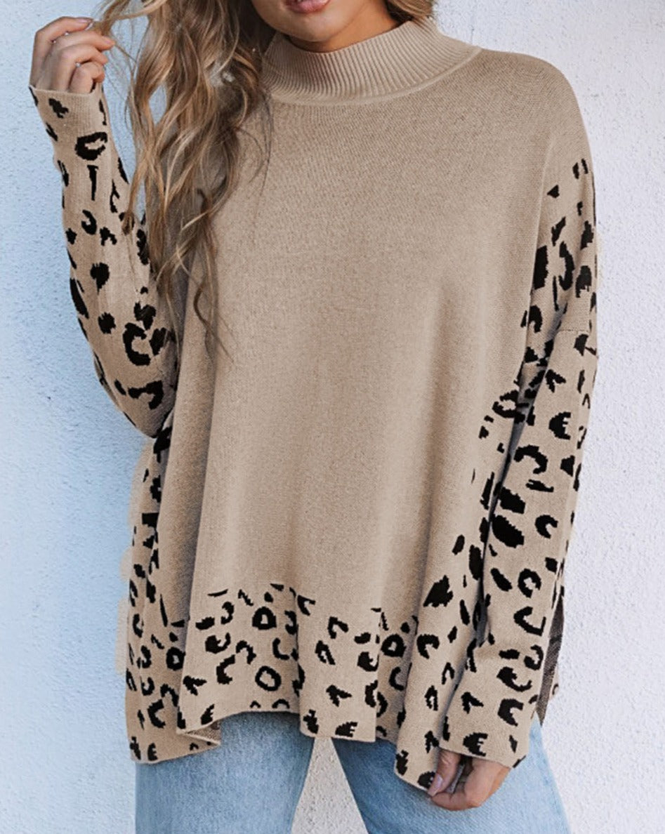 Leopard Mock Neck Oversized Sweater