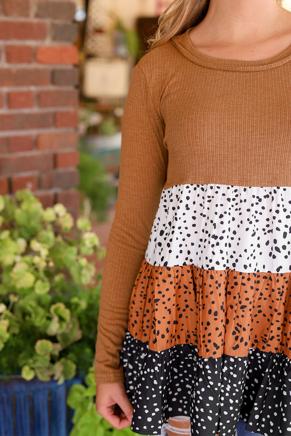 Dotted Colorblock Ruffle Tiered Top