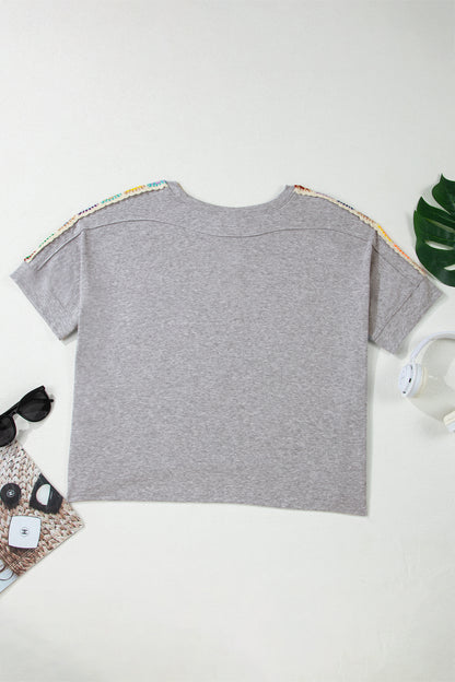 Crochet Trim Dolman Sleeve T-Shirt