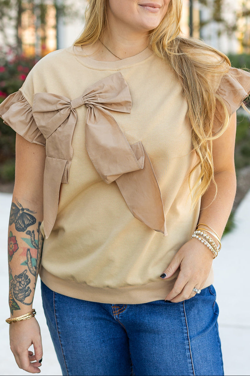 Plus Size Bow Ruffle Short Sleeve Top