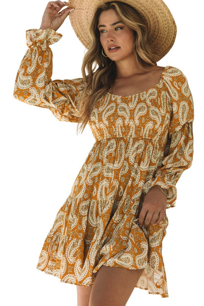 Paisley Long Sleeve Tiered Dress