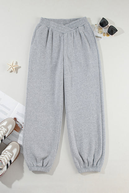 Solid Crisscross Elastic High Waist Sweatpants