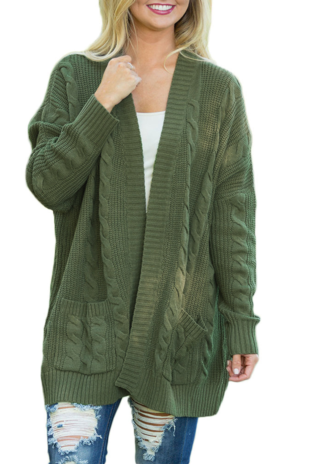 Cable Knit Pocketed Long Cardigan