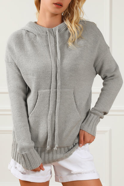 Cowl Neck Drawstring Hooded Sweater