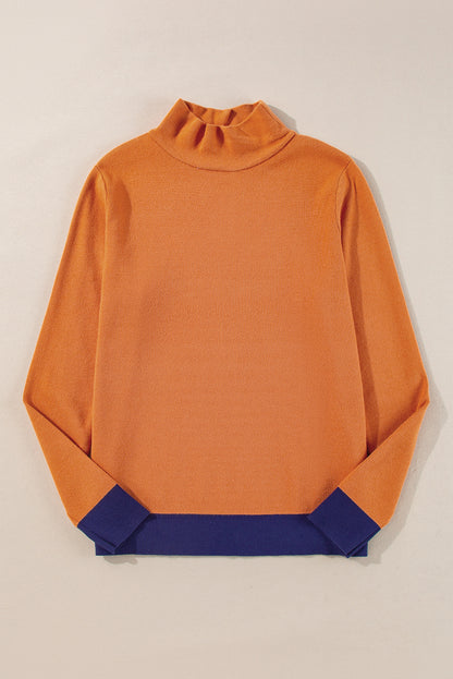 Contrast Trim Mock Neck Sweater