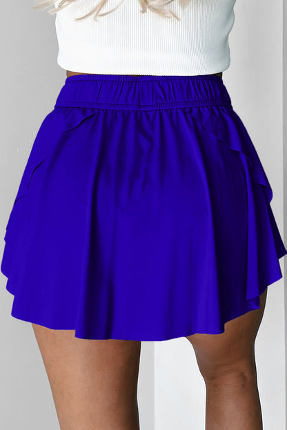 Solid Drawstring Elastic Waist Lined Tennis Skort