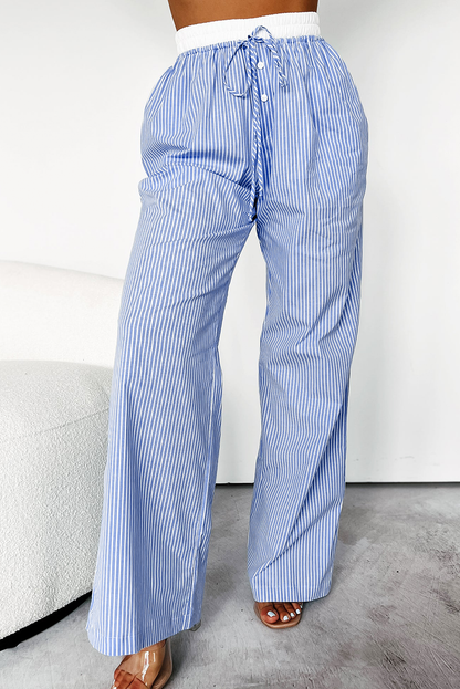 Stripe Drawstring High Waist Pants