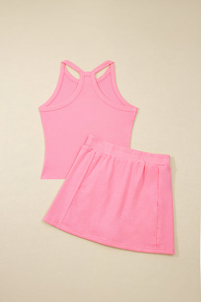 Solid Tank Top & Elastic Waist Mini Skort Set