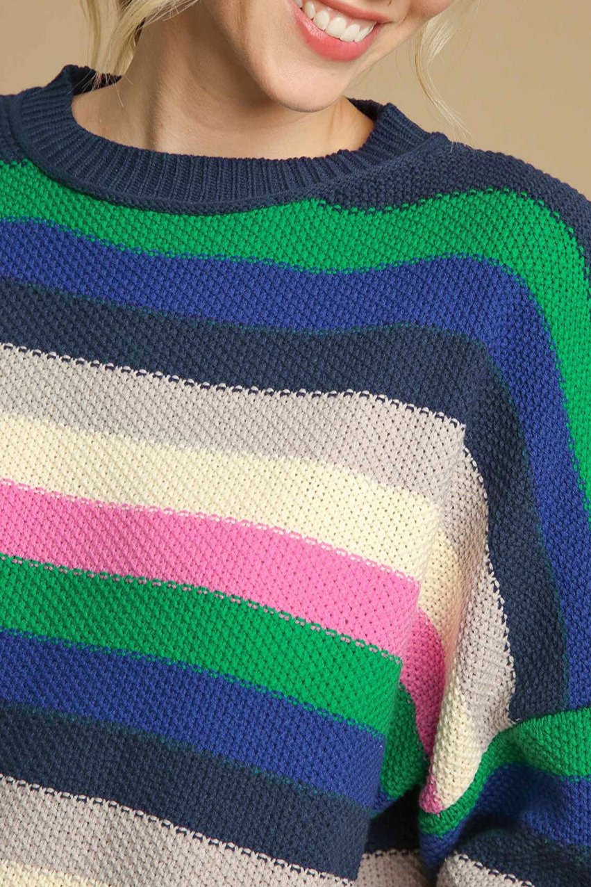 Stripe Drop Shoulder Crewneck Sweater