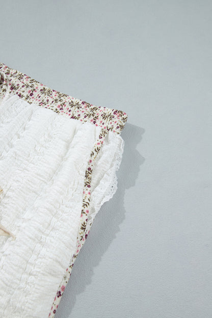 Floral Textured Lace Star Patch Drawstring Shorts