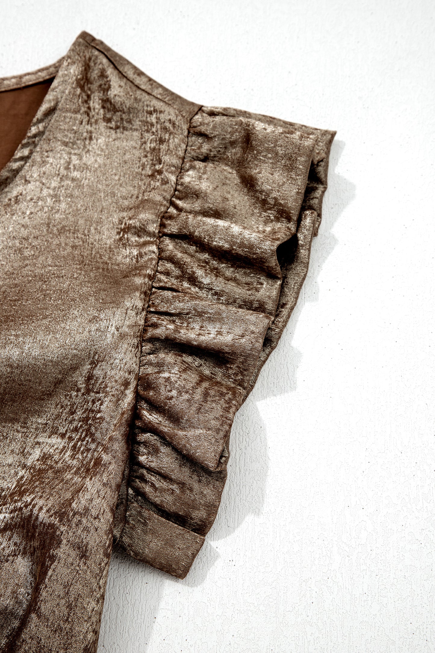 Metallic Ruffle Trim Sleeveless Round Neck Top