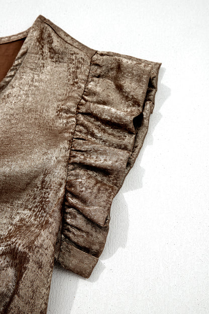 Metallic Ruffle Trim Sleeveless Round Neck Top