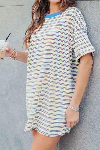 Stripe Cuffed Short Sleeve Mini T-Shirt Dress