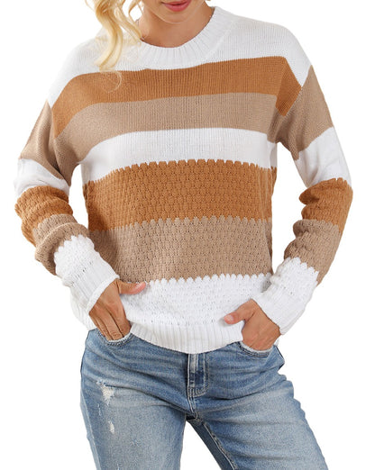 Stripe Cable Drop Shoulder Sweater