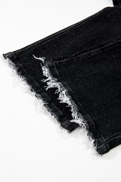 Solid Mineral Wash Raw Hem Flared Jeans