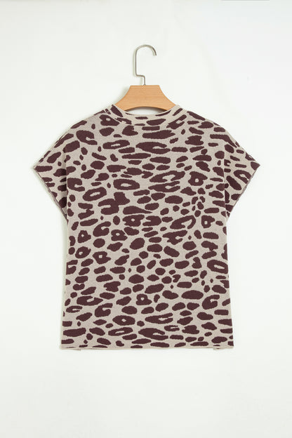 Leopard Short Sleeve Knit Loose Top