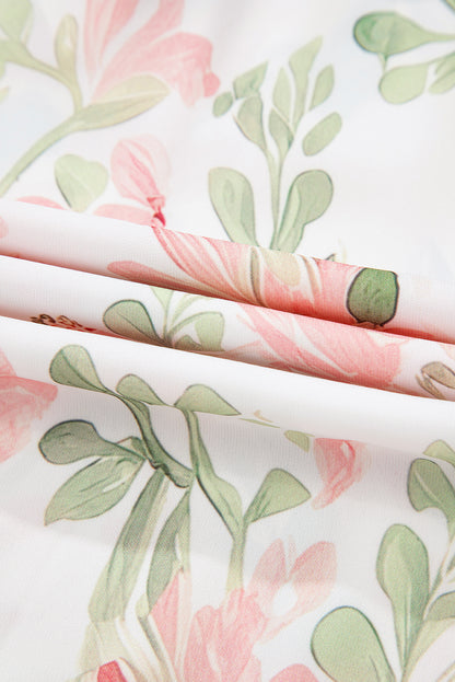 Floral Stripe Tiered Ruffle Sleeve V-Neck Blouse