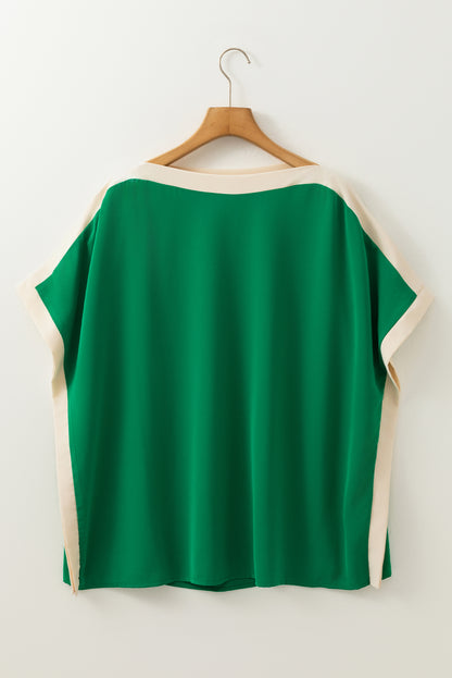 Colorblock Boat Neck Tunic Blouse