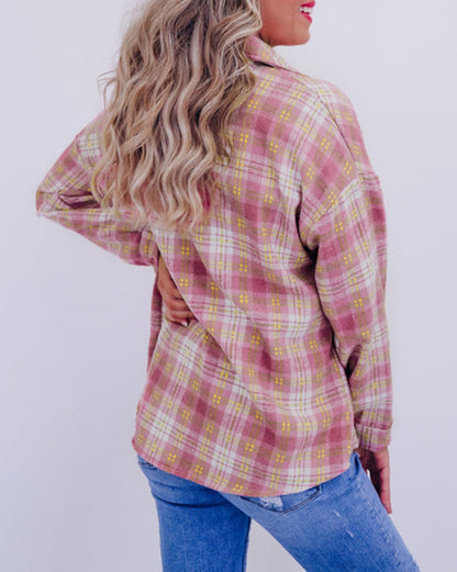 Plaid Pocketed Long Sleeve Shacket