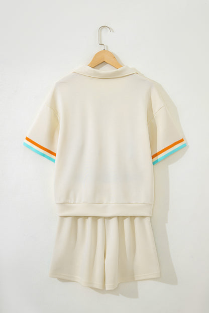 Stripe Half Zip Polo Tee & Shorts Set
