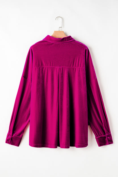 Velvet Drop Shoulder Buttoned Shirt Plus Size