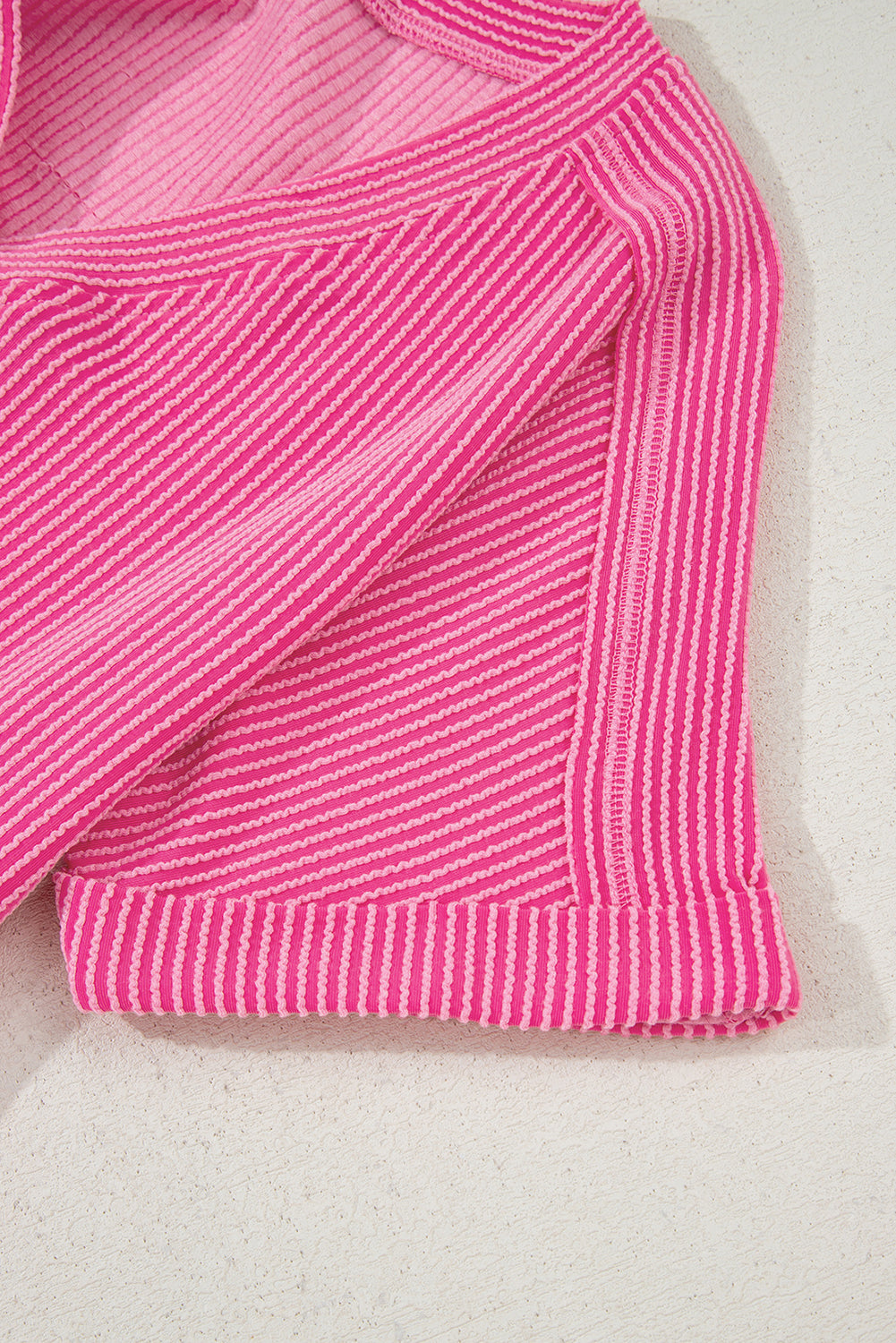 Corded Knit Buttoned V-Neck Short Sleeve Romper