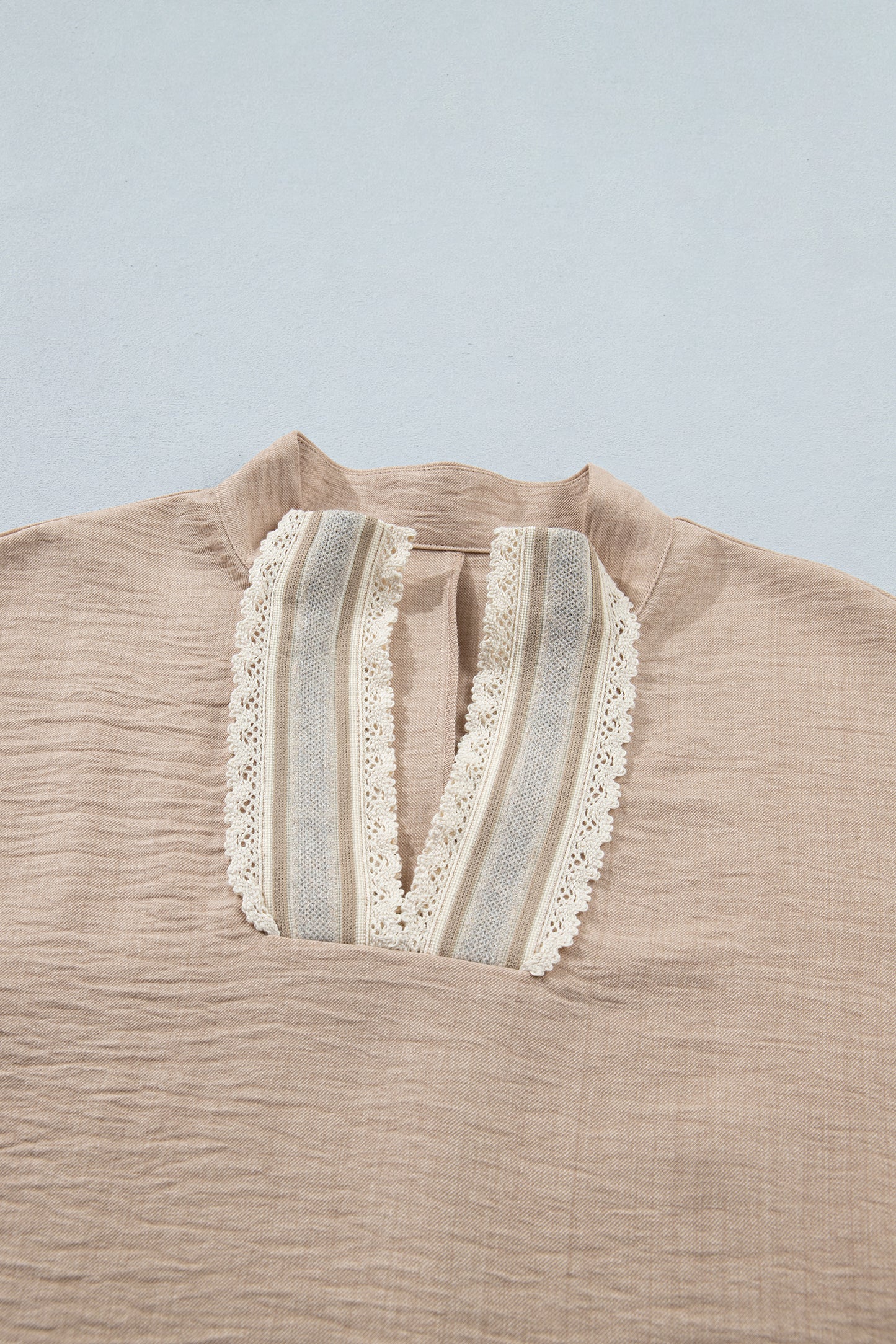 Crochet Lace Trim Rolled Short Sleeve Blouse
