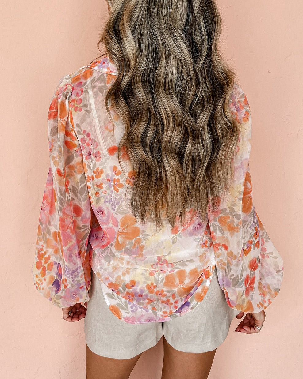 Floral Collared Balloon Sleeve Shirt