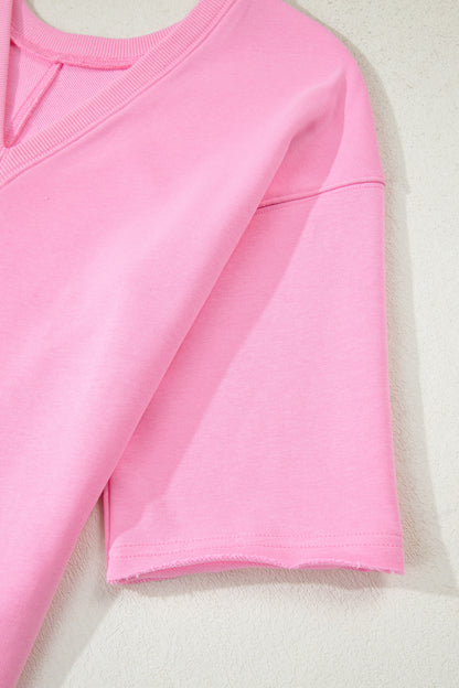 Solid Raw Edge Short Sleeve Pocketed Romper