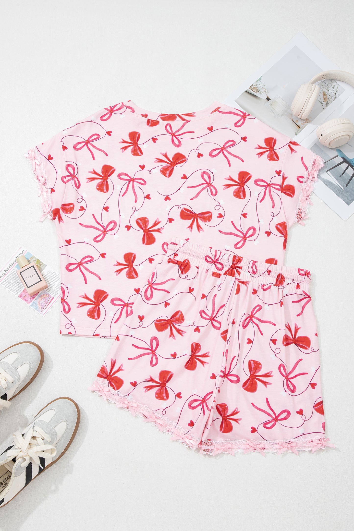 Valentine Bow Tee and Shorts Lounge Set