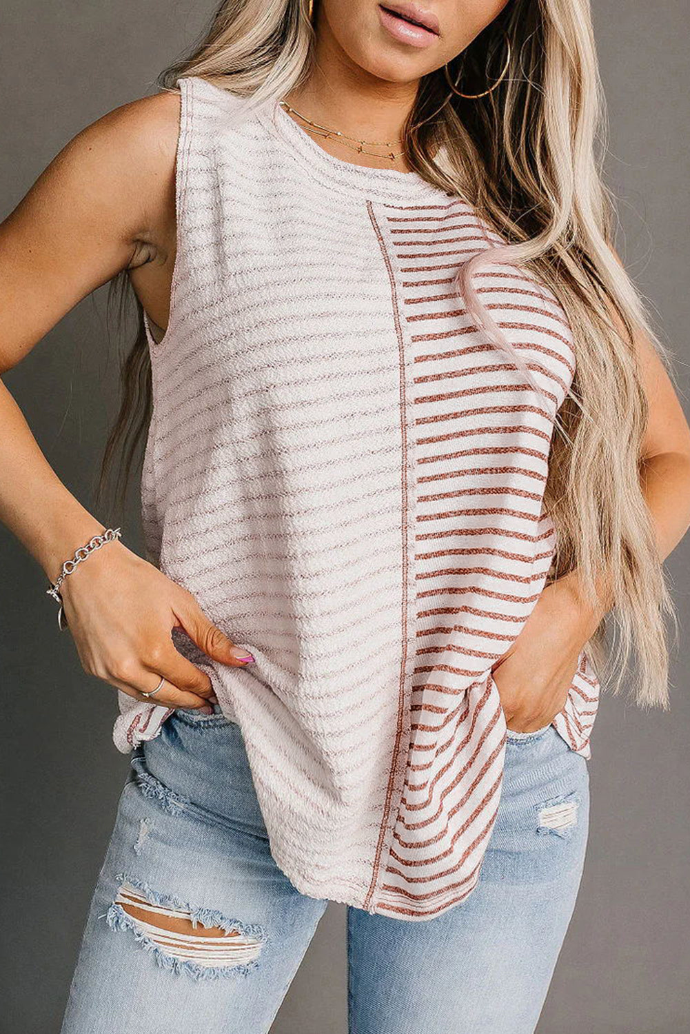 Stripe Colorblock Loose Tank Top